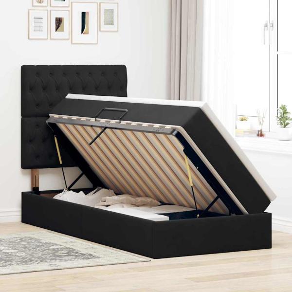 Aufbewahrungsbett mit Matratze Schwarz 90 x 200 cm Samt