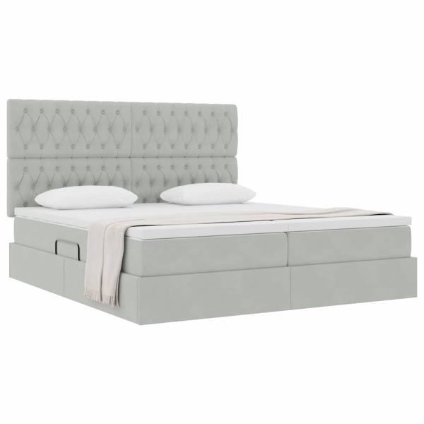 Aufbewahrungsbett mit Matratze Hellgrau 180 x 200 cm Samt