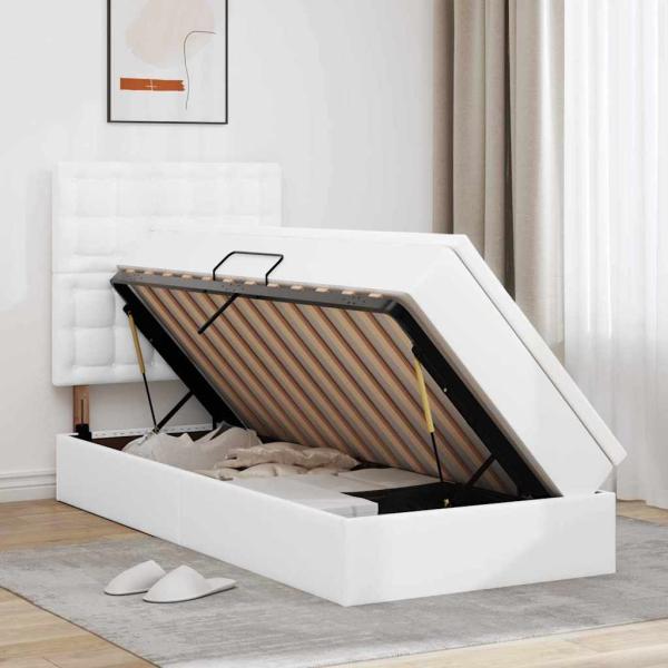 Bett mit Stauraum und LED Reinweiß 90 x 190 cm Kunstleder