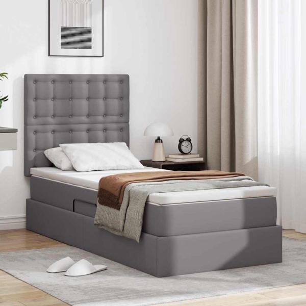 ARDEBO.de - Bett mit Stauraum und LED mit LED Grau 90 x 190 cm Kunstleder