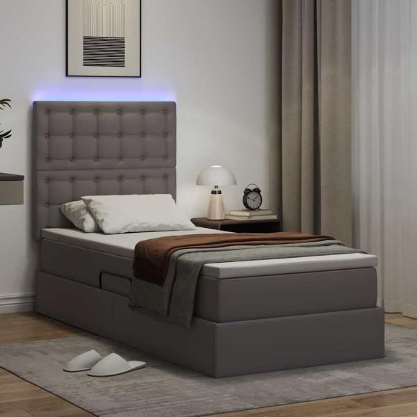 Bett mit Stauraum und LED mit LED Grau 90 x 190 cm Kunstleder