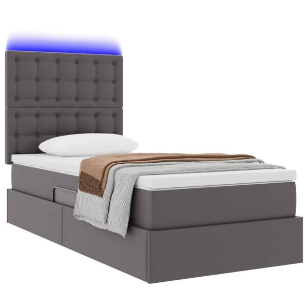 Bett mit Stauraum und LED mit LED Grau 90 x 200 cm Kunstleder