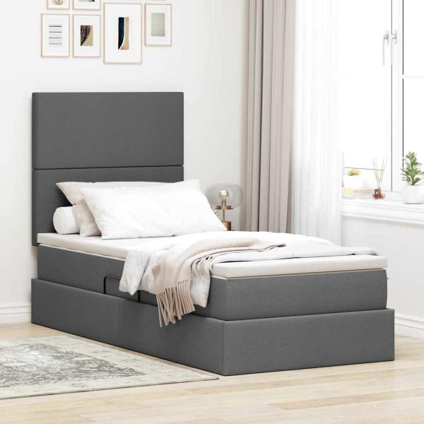 ARDEBO.de - LED-Speicherbett mit Matratze Dunkelgrau 90 x 200 cm Stoff