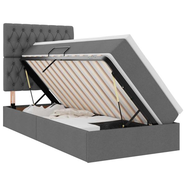 ARDEBO.de - Bett mit Stauraum und LED Dunkelgrau 90 x 200 cm Polyester