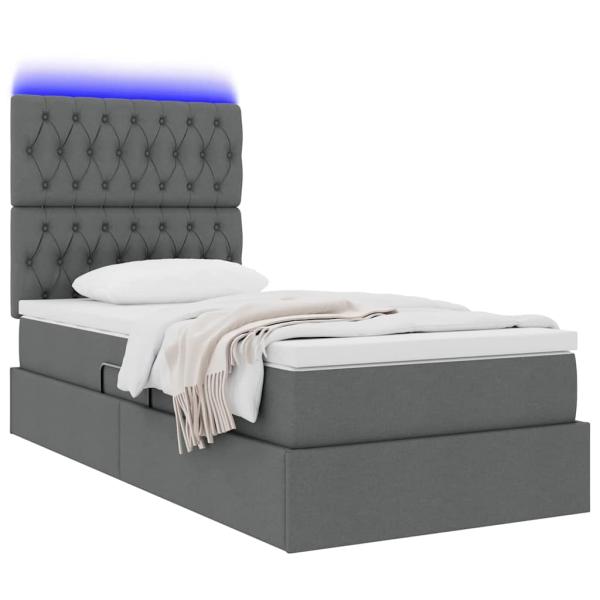 Bett mit Stauraum und LED Dunkelgrau 90 x 200 cm Polyester
