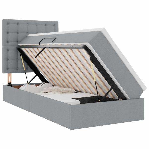 Bett mit Stauraum und LED Hellgrau 90 x 200 cm Polyester