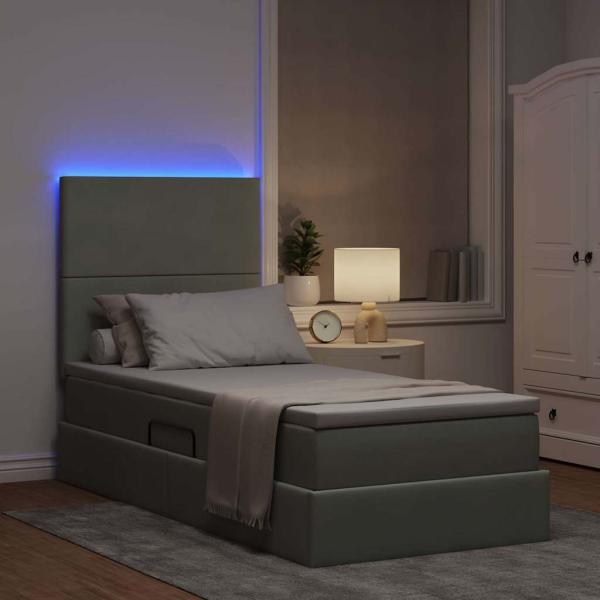 LED-Speicherbett mit Matratze Hellgrau 90 x 200 cm Samt
