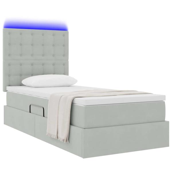 Bett mit Stauraum und LED mit LED Hellgrau 90 x 200 cm Samt