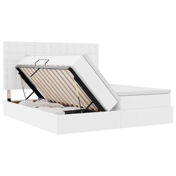 Bett mit Stauraum und LED Reinweiß 180 x 200 cm Kunstleder