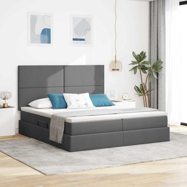 ARDEBO.de - Bett mit LED-Lichtleisten Dunkelgrau 180 x 200 cm Stoff