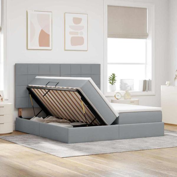 Bett mit LED-Lichtleisten Hellgrau 180 x 200 cm Stoff