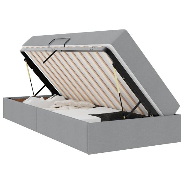 Aufbewahrungsbett mit Matratze Hellgrau 90 x 200 cm Polyester