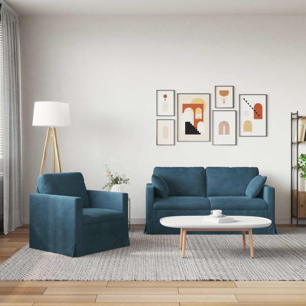 Sofa 2 pcs Blau 158 x 78 x 80 cm Samt
