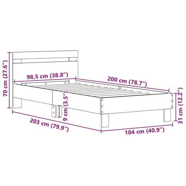 Bettrahmen Schwarz Eichen-Optik 98,5 x 200 cm Holzwerkstoff