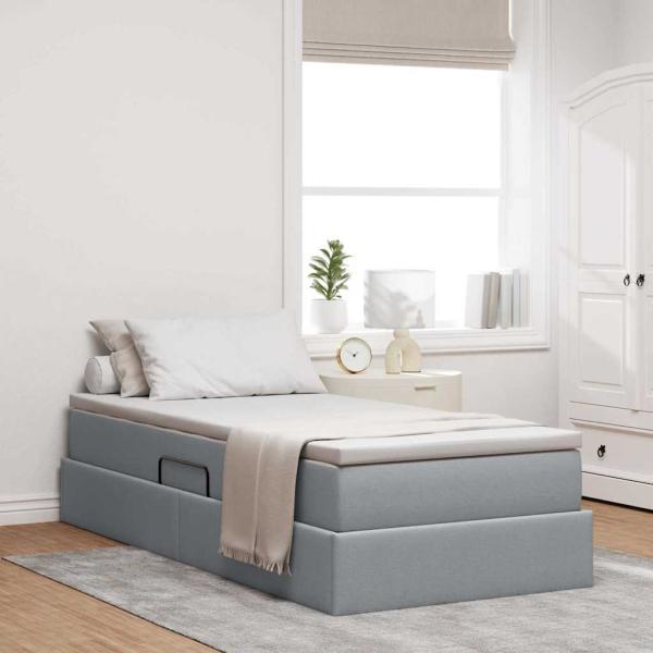 ARDEBO.de - Aufbewahrungsbett mit Matratze Hellgrau 90 x 190 cm Polyester