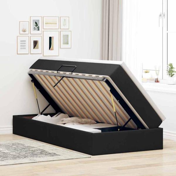Aufbewahrungsbett mit Matratze Schwarz 90 x 190 cm Polyester