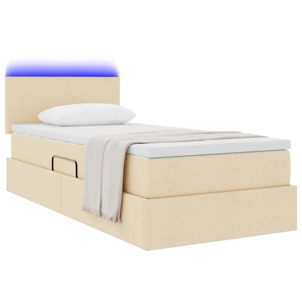 Bett mit Stauraum und LED mit Matratze Creme 90 x 190 cm Stoff