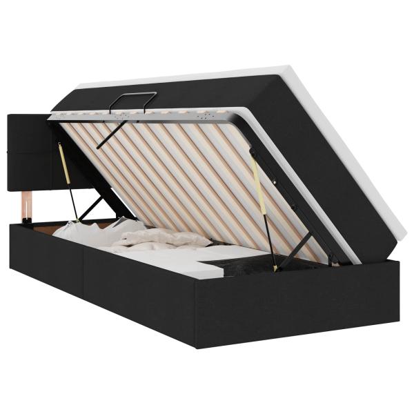 ARDEBO.de - Bett mit Stauraum und LED mit LED Schwarz 90 x 190 cm Stoff