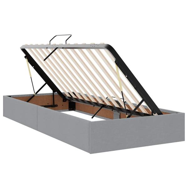 Bett mit Stauraum und LED mit LED Hellgrau 90 x 190 cm Stoff