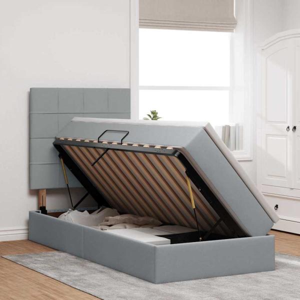 Aufbewahrungsbett mit Matratze Hellgrau 90 x 190 cm Polyester
