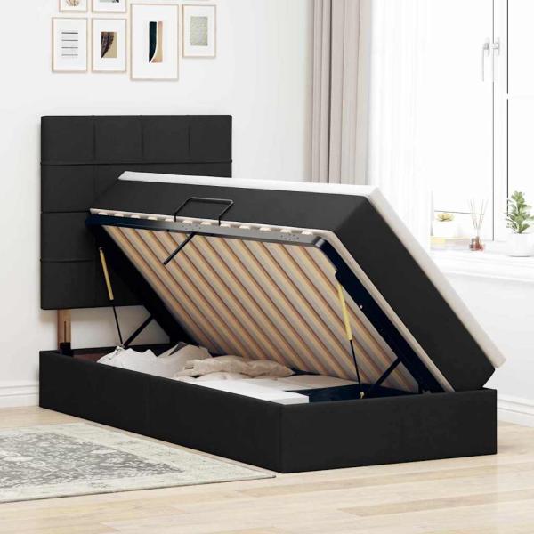 Aufbewahrungsbett mit Matratze Schwarz 90 x 190 cm Stoff