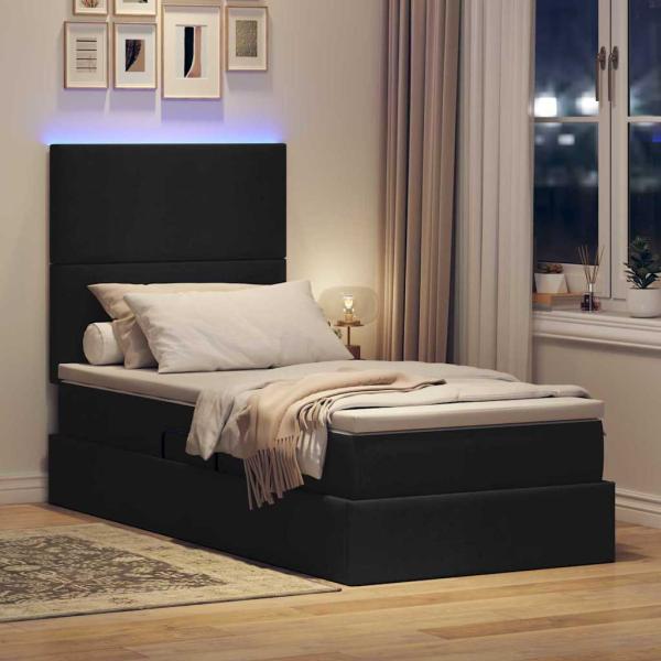 Bett mit Stauraum und LED mit LED Schwarz 90 x 190 cm Polyester
