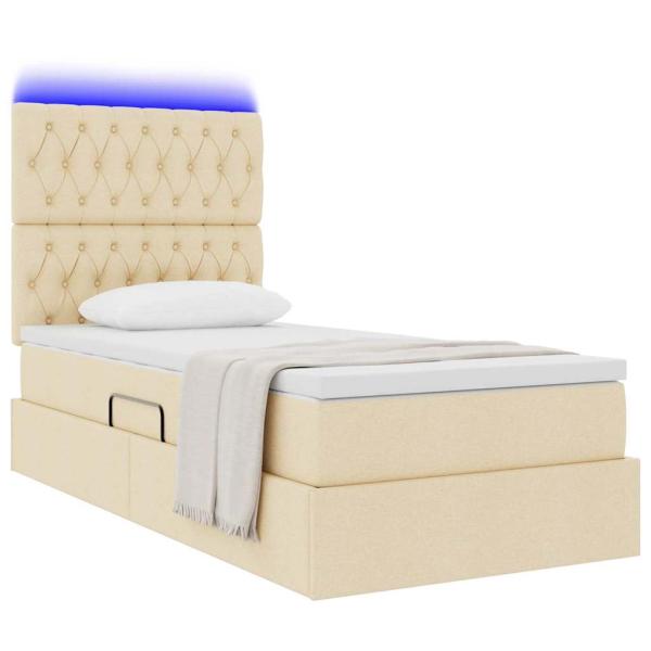 Bett mit Stauraum und LED mit LED Creme 90 x 190 cm Polyester