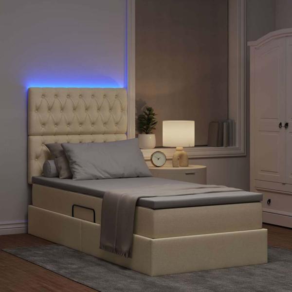 Bett mit Stauraum und LED mit LED Creme 90 x 190 cm Polyester
