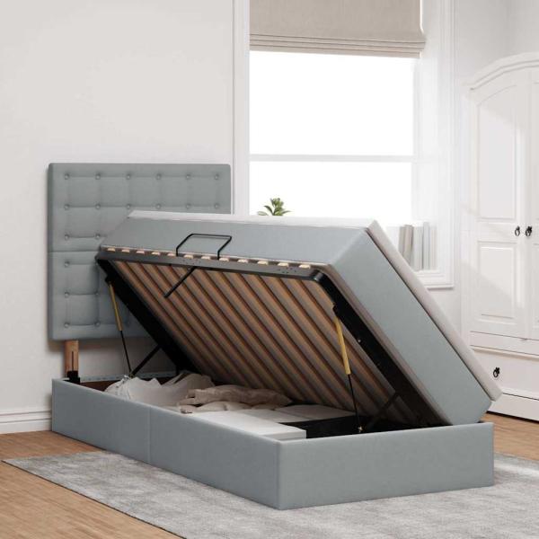 Bett mit Stauraum und LED Hellgrau 90 x 190 cm Polyester