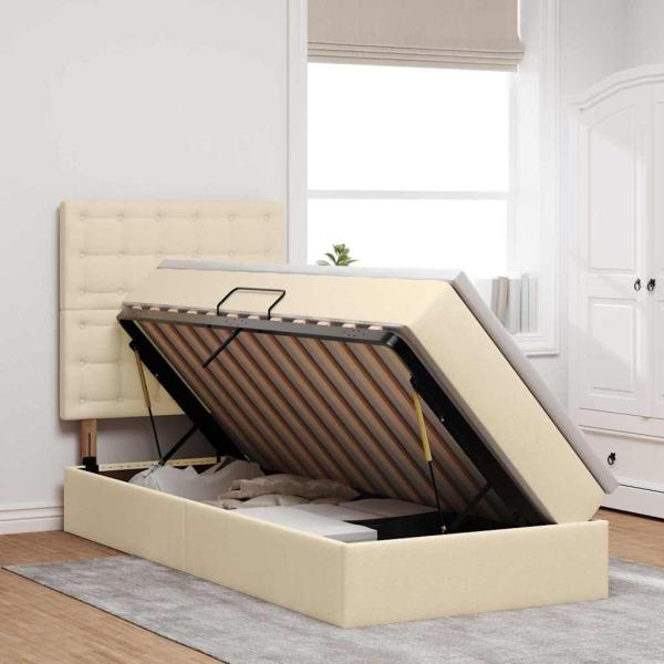 Bett mit Stauraum und LED mit LED Creme 90 x 190 cm Polyester