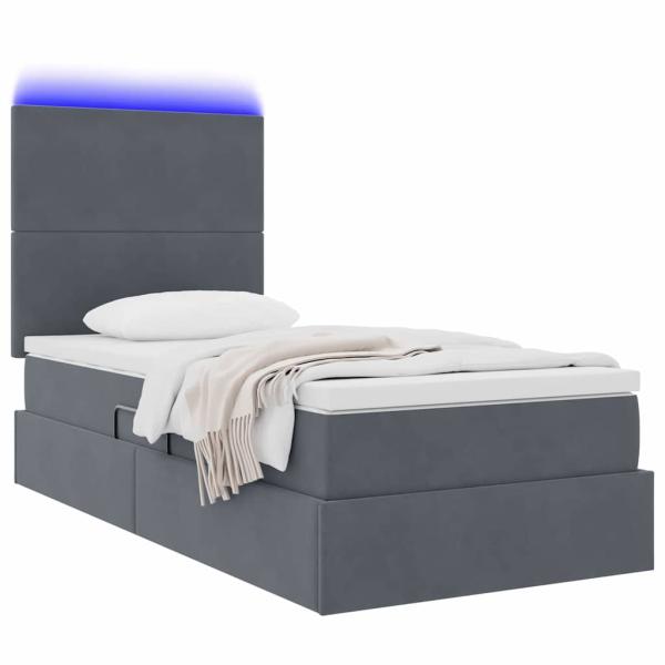 Bett mit Stauraum und LED mit LED Dunkelgrau 90 x 190 cm Samt