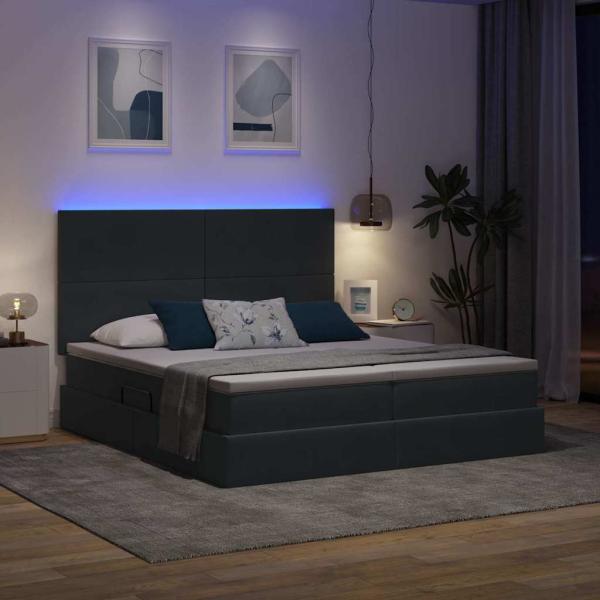 Bett mit LED-Lichtleisten Dunkelgrau 180 x 200 cm Samt