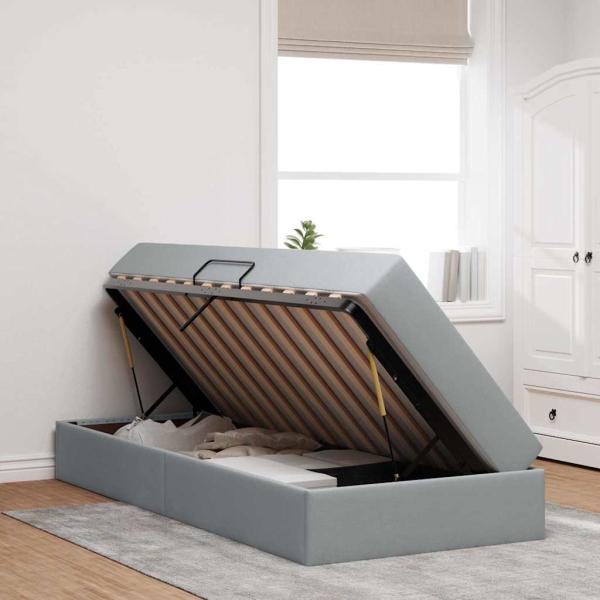 Aufbewahrungsbett mit Matratze Hellgrau 90 x 190 cm Polyester