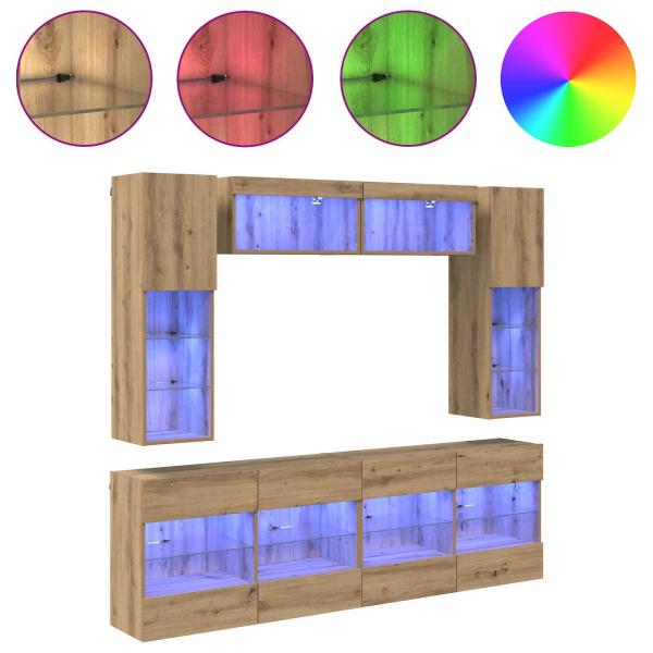TV-Wandregal-Set mit LED 6 pcs Artisan-Eiche Holzwerkstoff