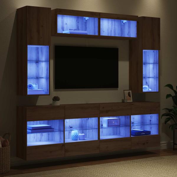 TV-Wandregal-Set mit LED 6 pcs Artisan-Eiche Holzwerkstoff