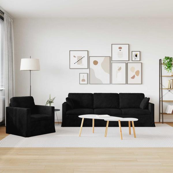 Sofa 2 pcs Schwarz 228 x 78 x 80 cm Samt