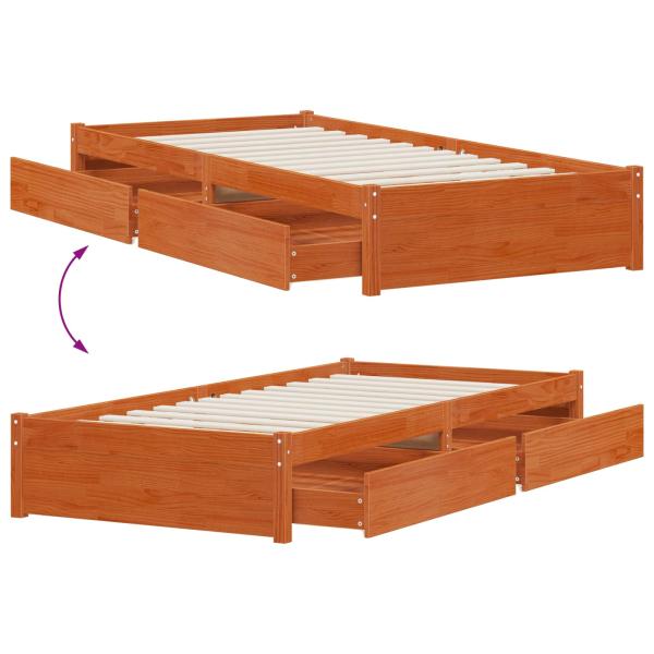 Bettrahmen mit Schubladen 3 pcs Wachsbraun Kiefernholz