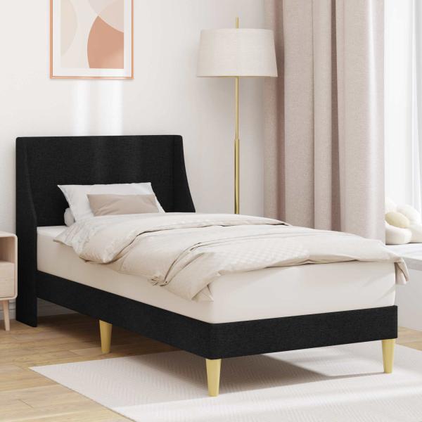 ARDEBO.de - Bettrahmen Uni mit Kopfteil Schwarz 100 x 200 cm Stoff