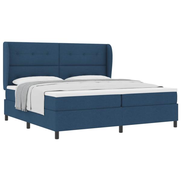 Boxspringbett mit Matratze mit Kopfteil Blau 200 x 200 cm Stoff