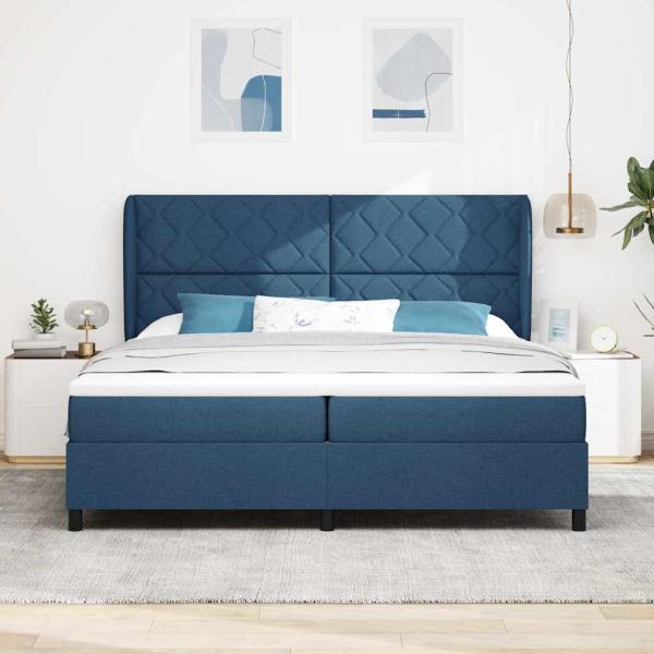 Boxspringbett mit Kopfteil Blau 200 x 200 cm Stoff