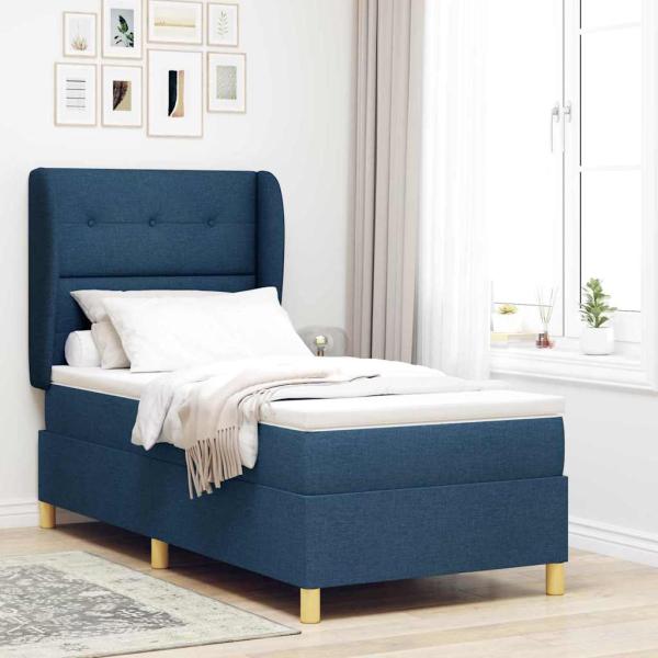 ARDEBO.de - Boxspringbett mit Matratze Dunkelgrau 90x190 cm Blau Stoff