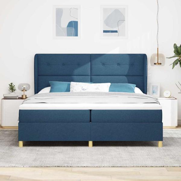 Boxspringbett mit Matratze Dunkelgrau 90x190 cm Blau Stoff