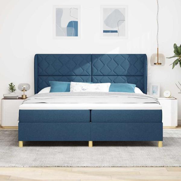 Boxspringbett mit Matratze Dunkelgrau 90x190 cm Blau Stoff