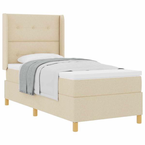 Boxspringbett mit Matratze mit Kopfteil Creme 90 x 200 cm Stoff