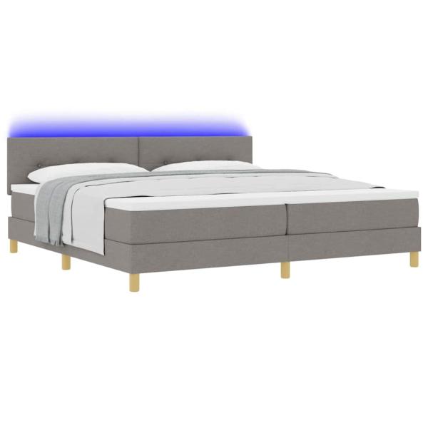 LED Boxspringbett mit Matratze mit LED Taupe 200 x 200 cm Stoff