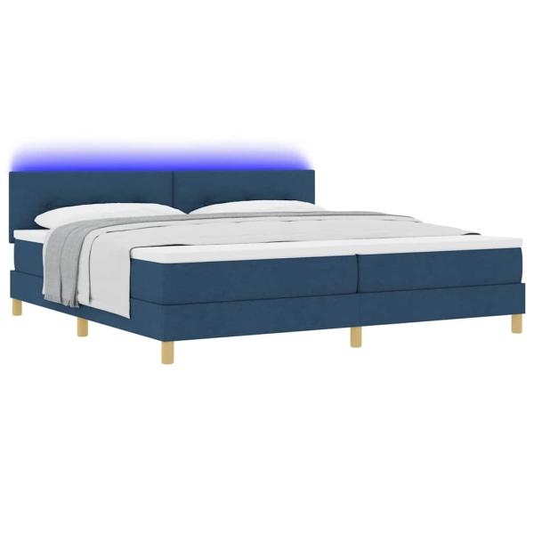 LED Boxspringbett mit Matratze mit LED Blau 200 x 200 cm Stoff