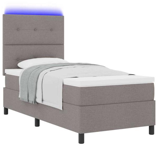 Boxspringbett mit Matratze mit LED Taupe 90 x 200 cm Stoff