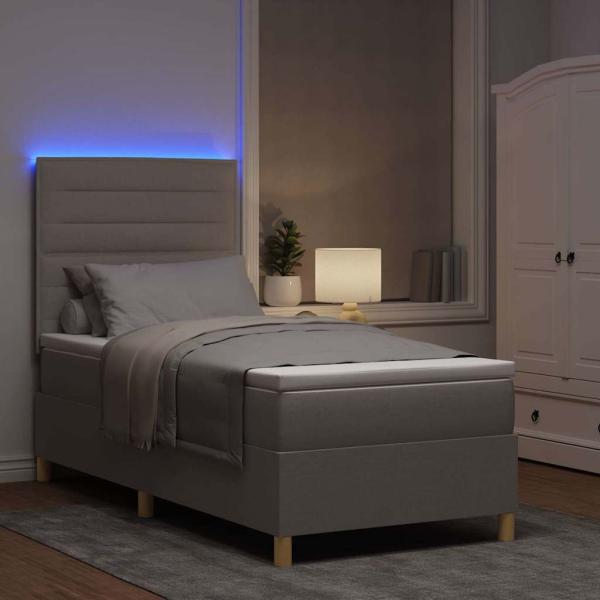 LED Boxspringbett mit Matratze Taupe 90 x 200 cm Stoff