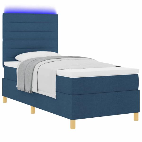 LED Boxspringbett mit Matratze Blau 90 x 200 cm Stoff