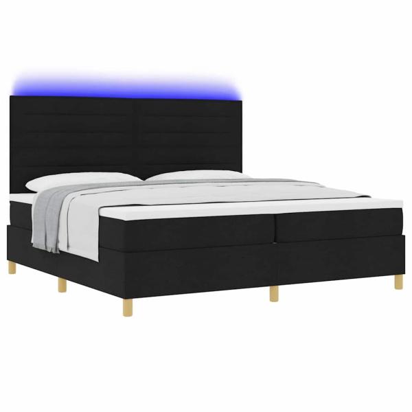 LED Boxspringbett mit Matratze Schwarz 200 x 200 cm Stoff